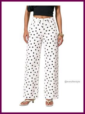 High Waisted Wide Leg Jeans Stretch Denim Polka Dot Pants